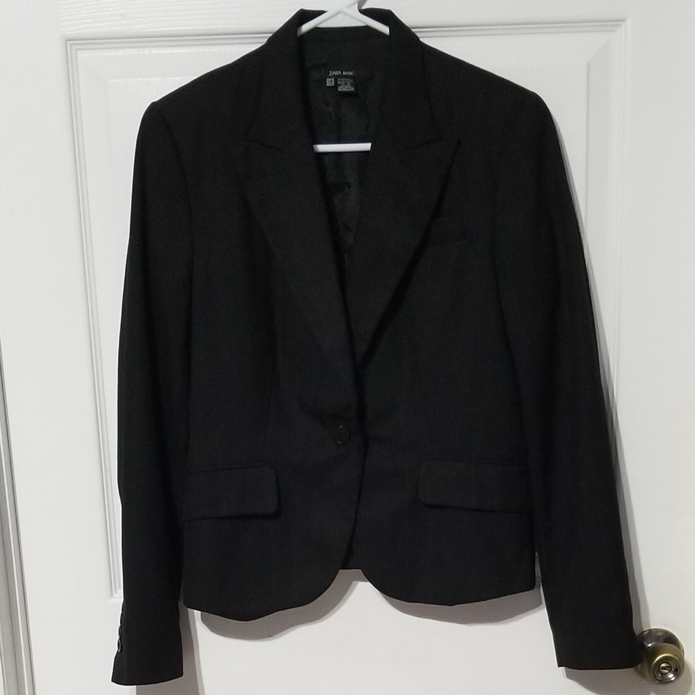 Zara Black Striped Career Blazer